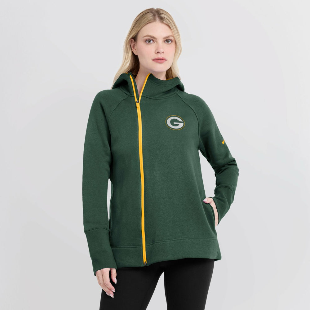 Green Bay Packers Women's Asymmetrical Raglan Full-Zip Hoodie - Green outlet