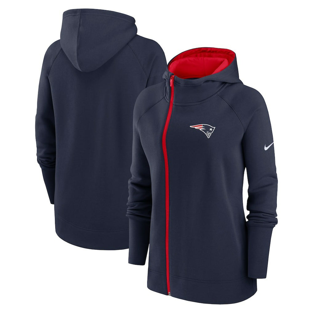 New England Patriots Women's Asymmetrical Raglan Full-Zip Hoodie - Navy discount