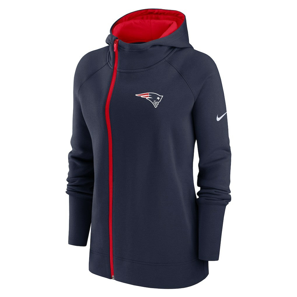 New England Patriots Women's Asymmetrical Raglan Full-Zip Hoodie - Navy discount