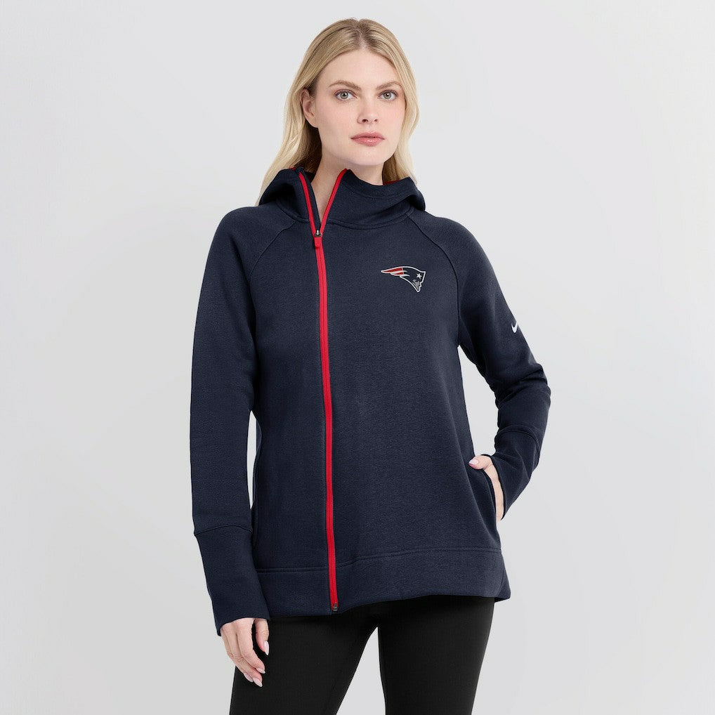 New England Patriots Women's Asymmetrical Raglan Full-Zip Hoodie - Navy discount