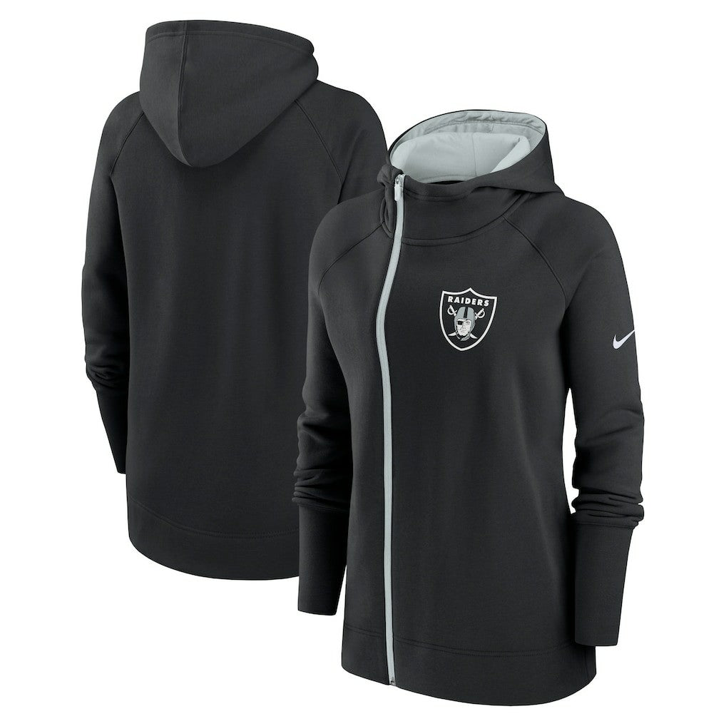 Las Vegas Raiders Women's Asymmetrical Raglan Full-Zip Hoodie - Black sale