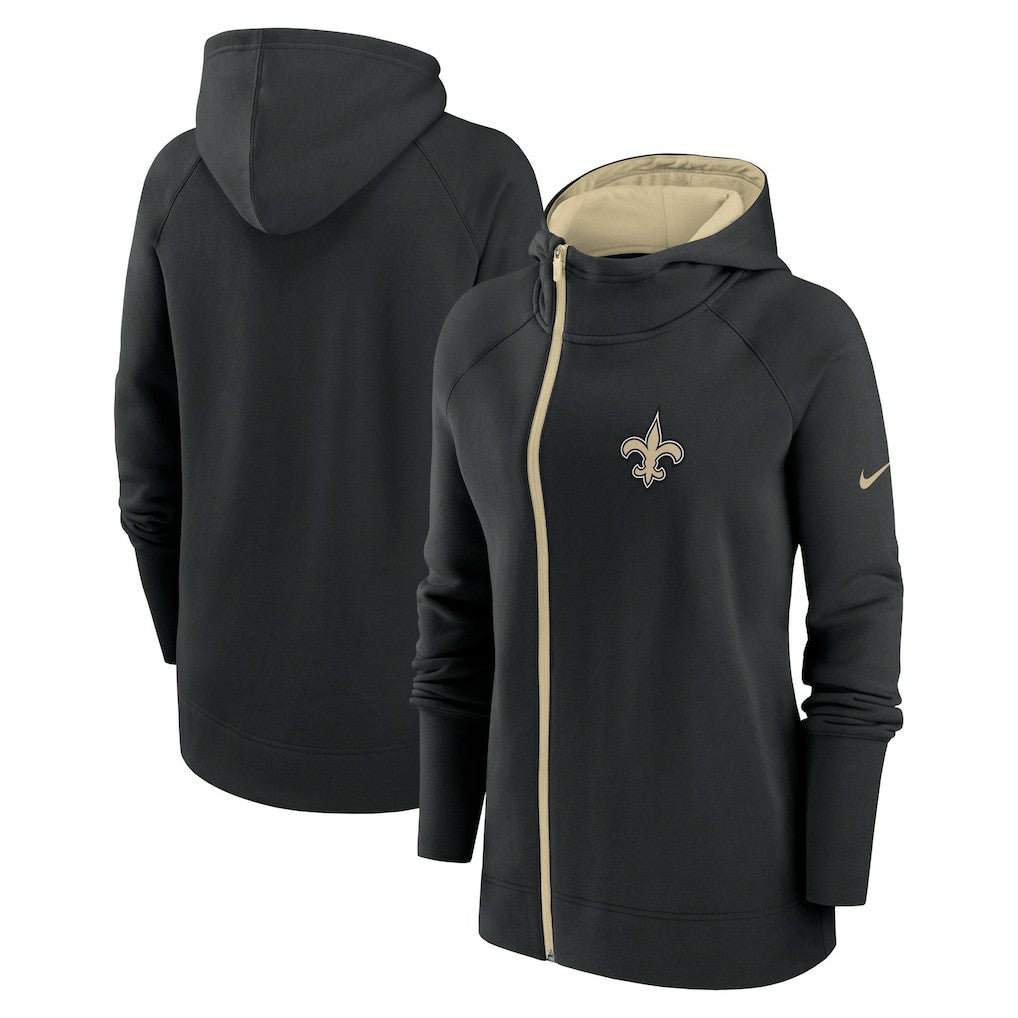New Orleans Saints Women's Asymmetrical Raglan Full-Zip Hoodie - Black online