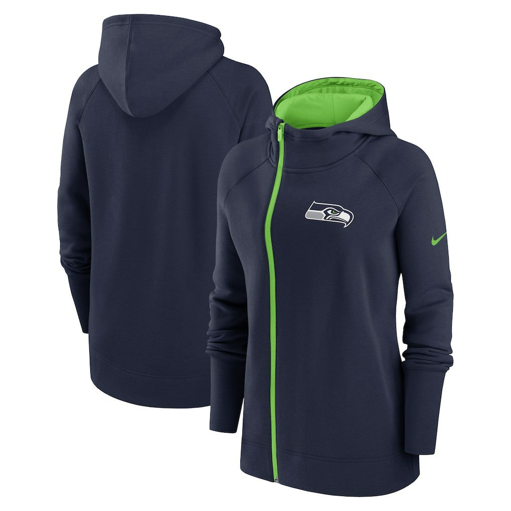 Seattle Seahawks Women's Asymmetrical Raglan Full-Zip Hoodie - College Navy outlet