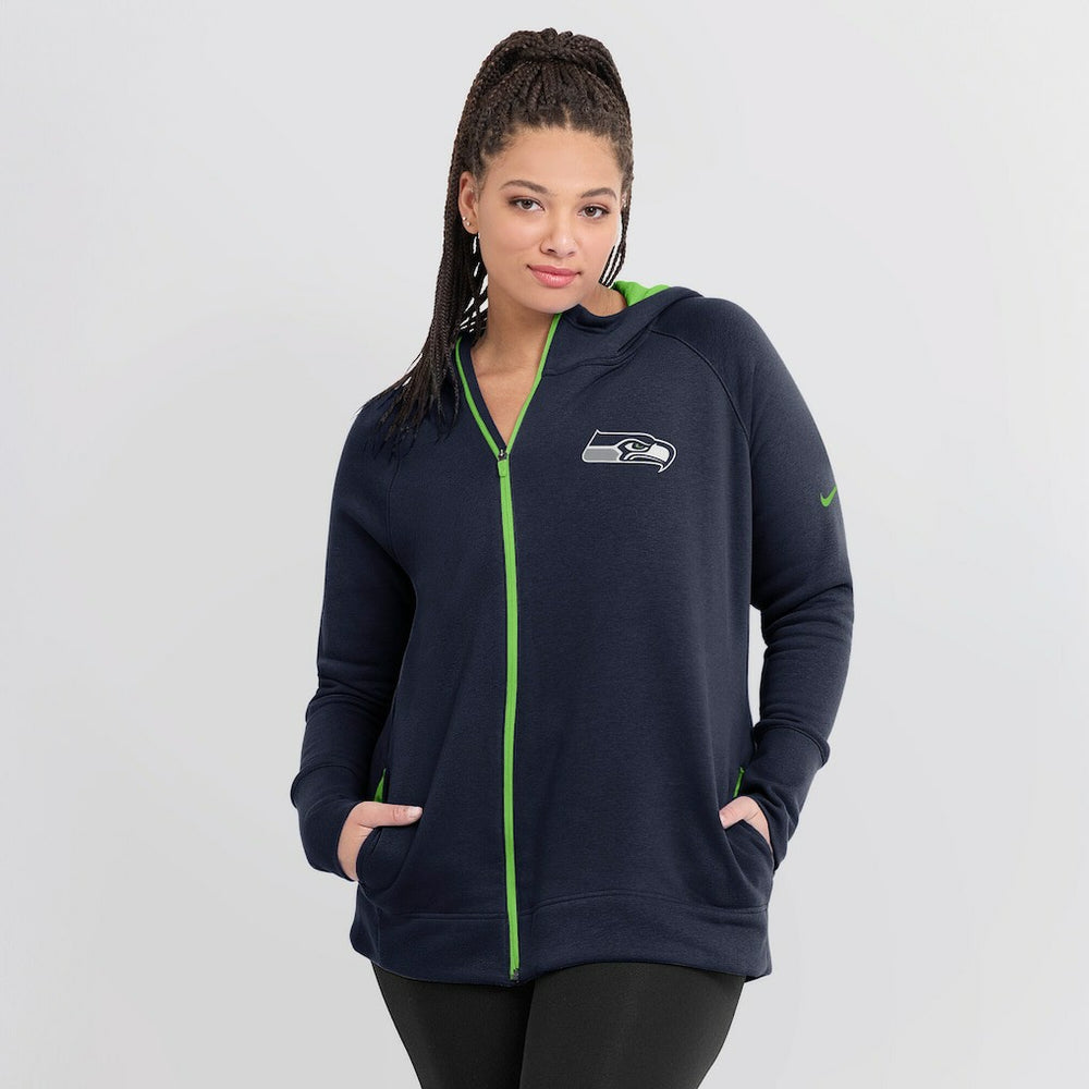 Seattle Seahawks Women's Asymmetrical Raglan Full-Zip Hoodie - College Navy outlet