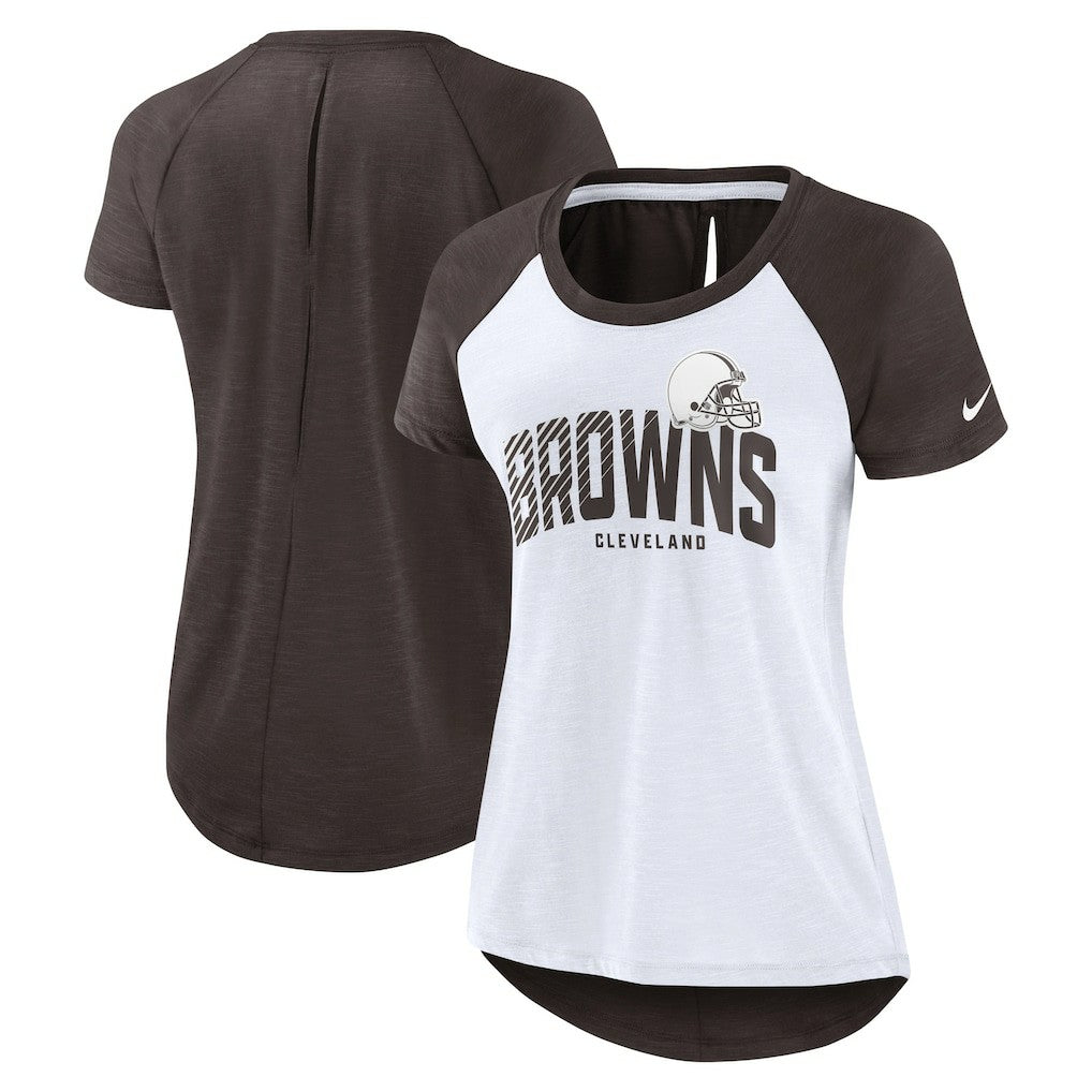 Cleveland Browns Women's Back Slit Lightweight Fashion T-Shirt - White/Heather Scarlet on sale