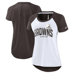 Cleveland Browns Women's Back Slit Lightweight Fashion T-Shirt - White/Heather Scarlet on sale