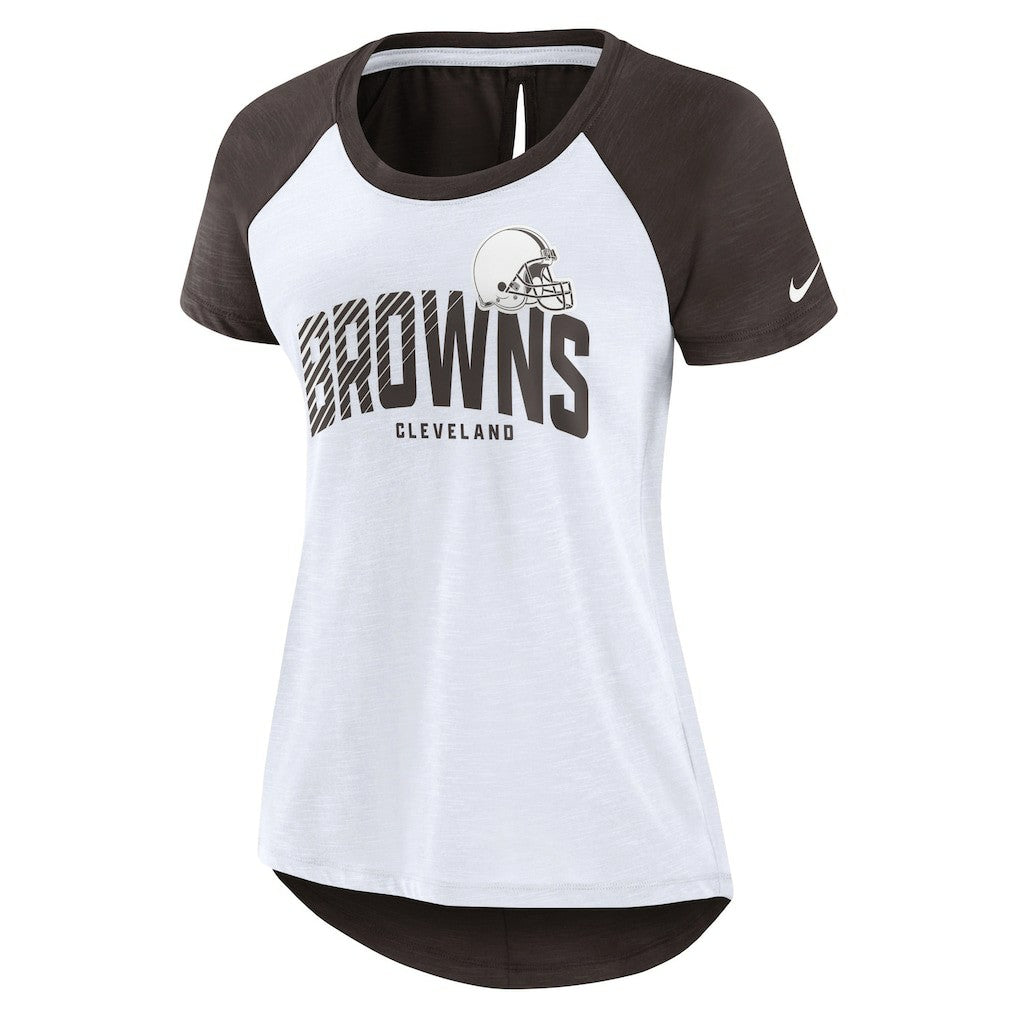Cleveland Browns Women's Back Slit Lightweight Fashion T-Shirt - White/Heather Scarlet on sale