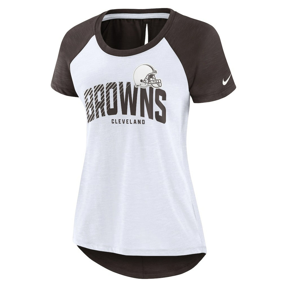 Cleveland Browns Women's Back Slit Lightweight Fashion T-Shirt - White/Heather Scarlet on sale
