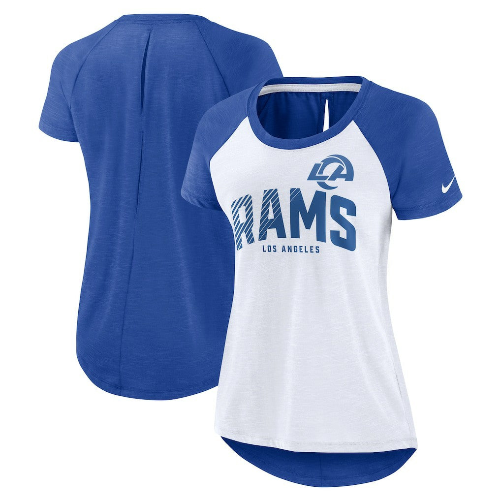 Los Angeles Rams Women's Back Slit Lightweight Fashion T-Shirt - White/Heather Scarlet sale