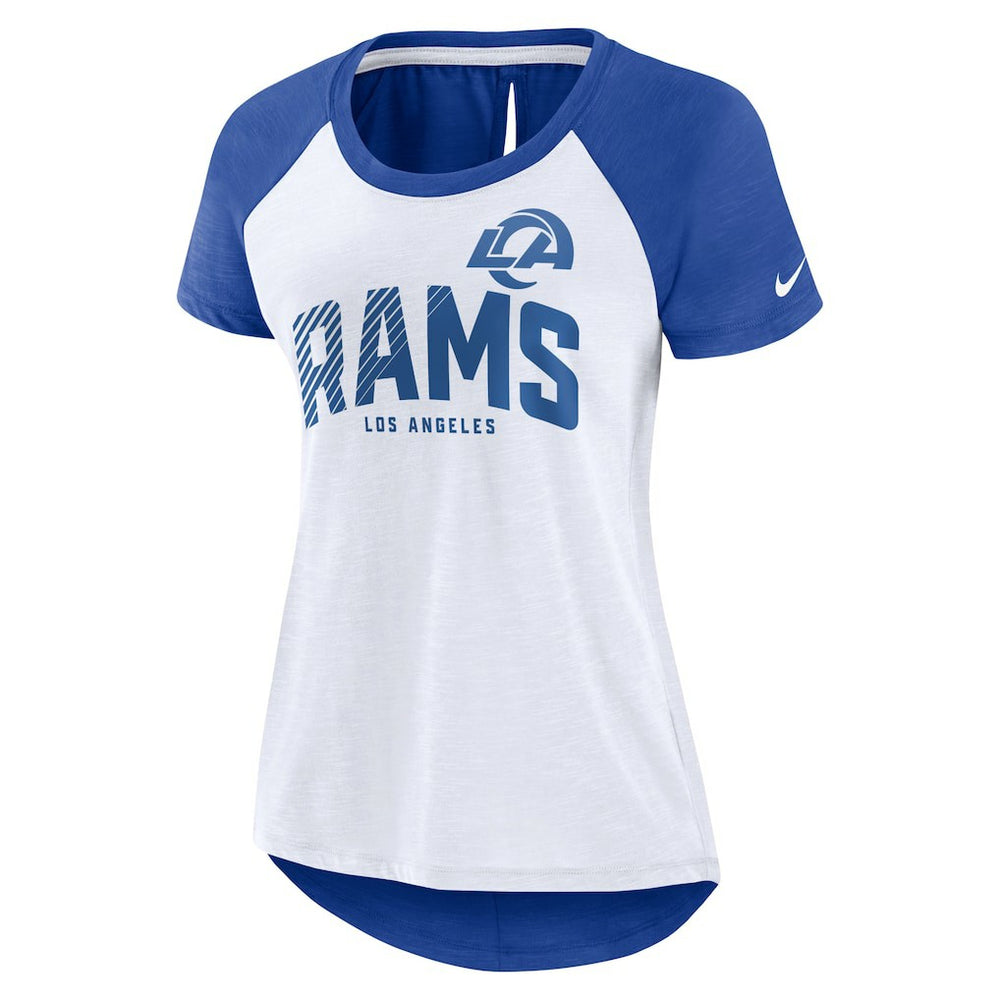 Los Angeles Rams Women's Back Slit Lightweight Fashion T-Shirt - White/Heather Scarlet sale