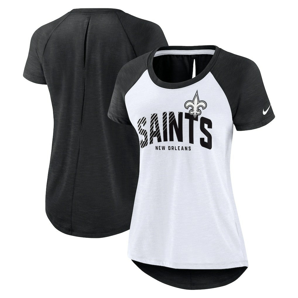 New Orleans Saints Women's Back Slit Lightweight Fashion T-Shirt - White/Heather Scarlet on sale