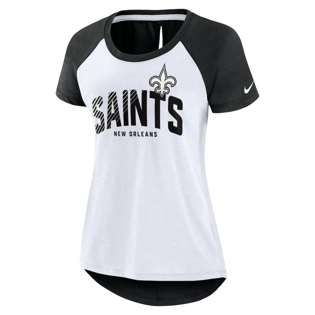 New Orleans Saints Women's Back Slit Lightweight Fashion T-Shirt - White/Heather Scarlet on sale