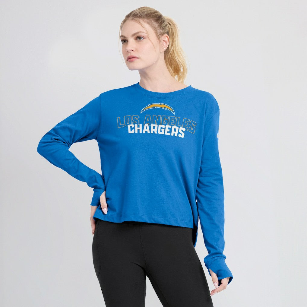 Los Angeles Chargers Women's Modest Crop Performance Long Sleeve T-Shirt - Powder Blue on sale