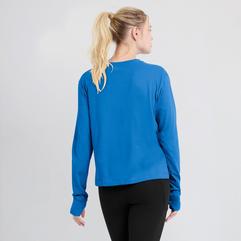 Los Angeles Chargers Women's Modest Crop Performance Long Sleeve T-Shirt - Powder Blue on sale