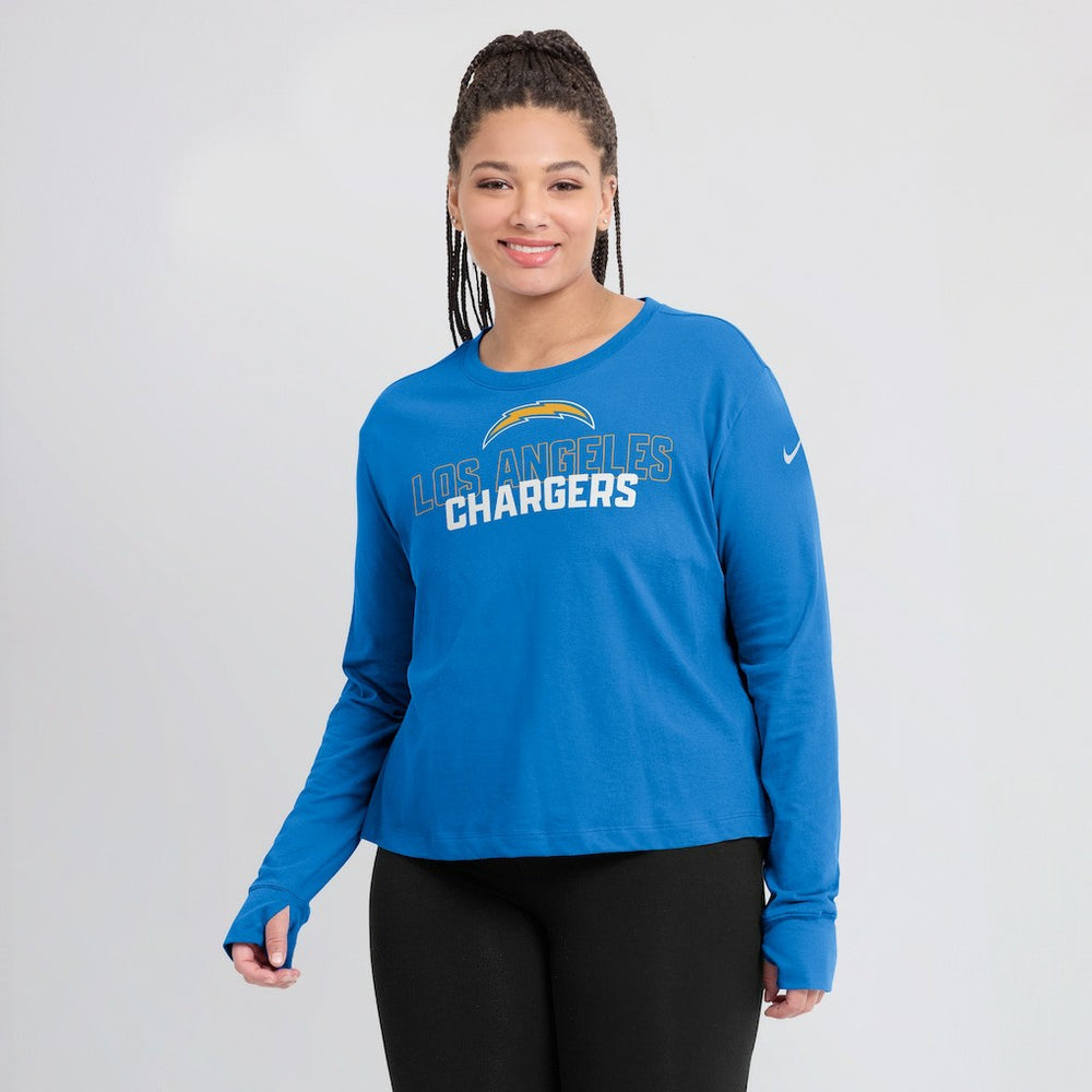 Los Angeles Chargers Women's Modest Crop Performance Long Sleeve T-Shirt - Powder Blue on sale