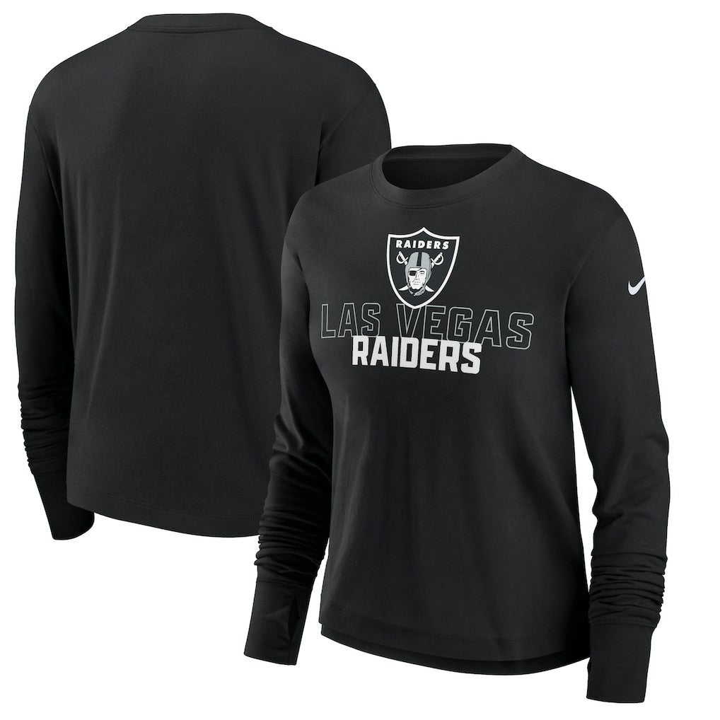 Las Vegas Raiders Women's Modest Crop Performance Long Sleeve T-Shirt - Black on sale