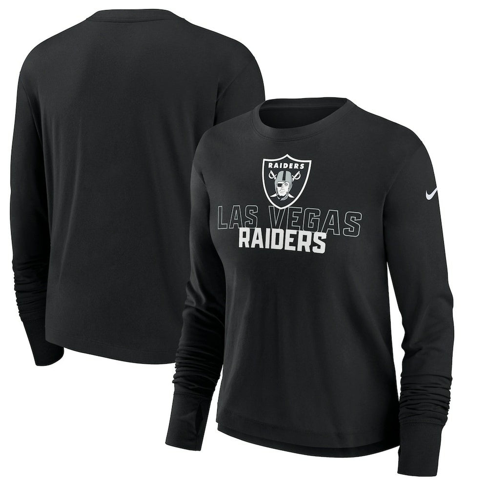 Las Vegas Raiders Women's Modest Crop Performance Long Sleeve T-Shirt - Black on sale
