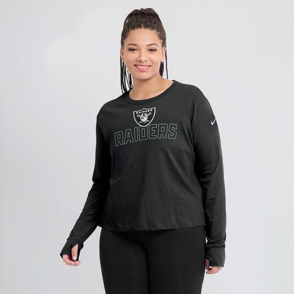 Las Vegas Raiders Women's Modest Crop Performance Long Sleeve T-Shirt - Black on sale