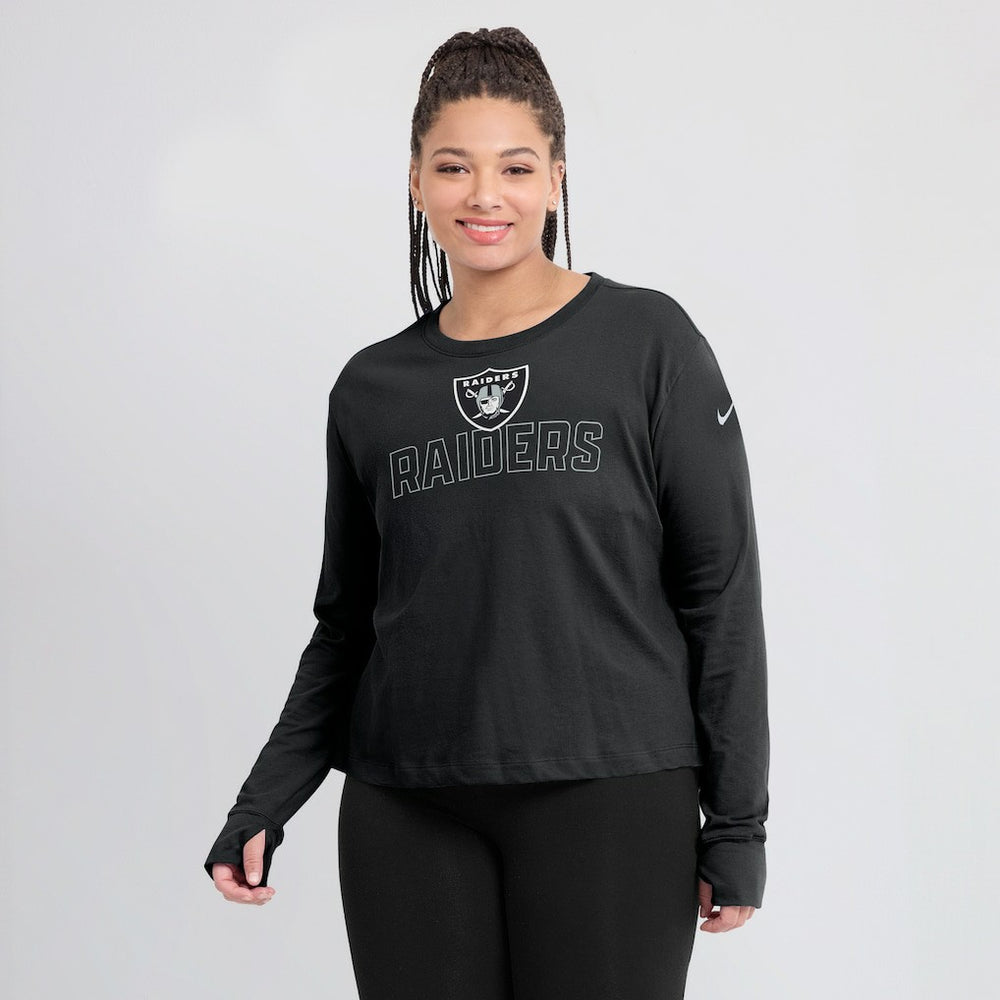 Las Vegas Raiders Women's Modest Crop Performance Long Sleeve T-Shirt - Black on sale