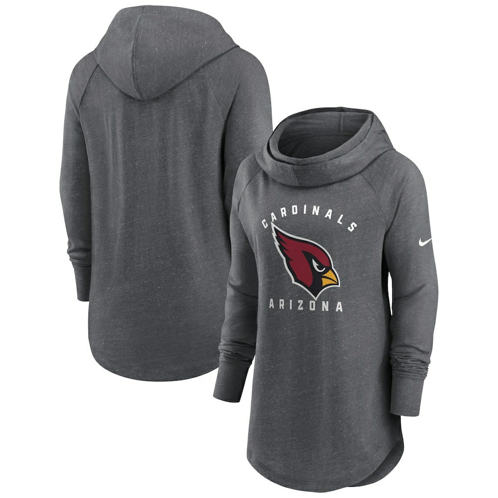 Arizona Cardinals Women's Raglan Funnel Neck Pullover Hoodie - Heather Charcoal for sale