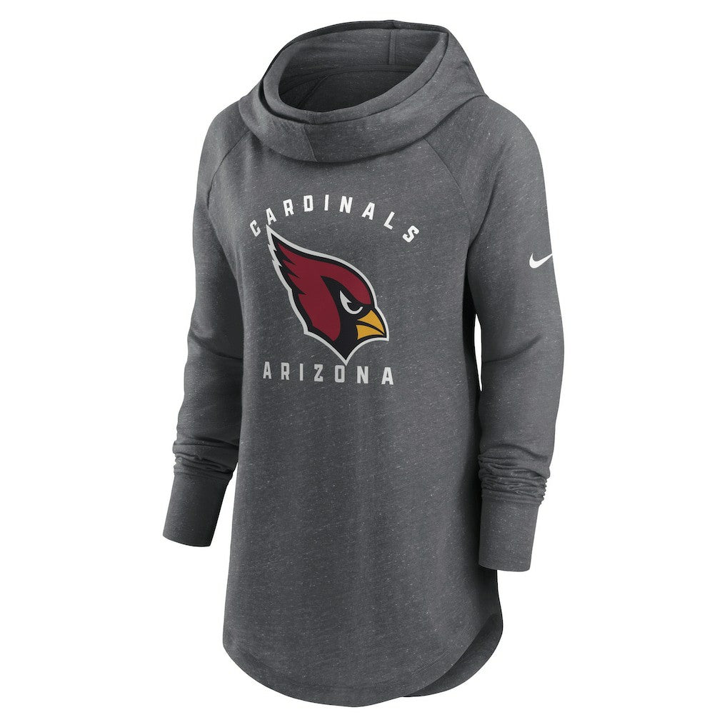 Arizona Cardinals Women's Raglan Funnel Neck Pullover Hoodie - Heather Charcoal for sale
