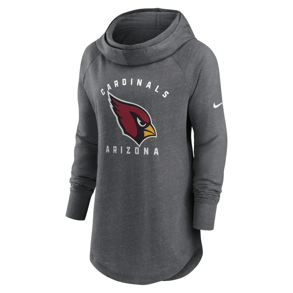 Arizona Cardinals Women's Raglan Funnel Neck Pullover Hoodie - Heather Charcoal for sale