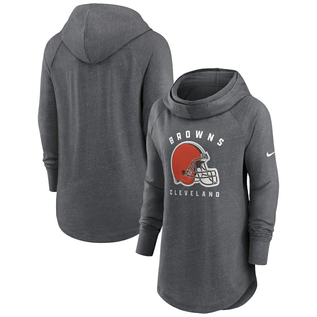 Cleveland Browns Women's Raglan Funnel Neck Pullover Hoodie - Heather Charcoal cheap