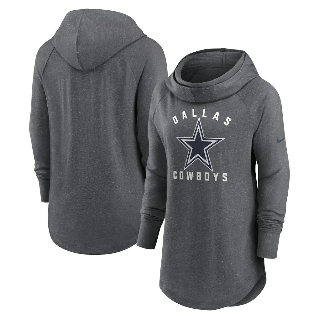 Dallas Cowboys Women's Raglan Funnel Neck Pullover Hoodie - Heather Charcoal cheap