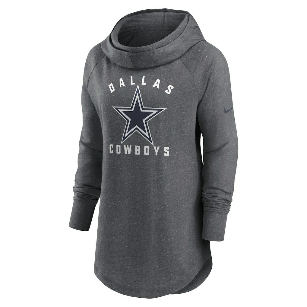 Dallas Cowboys Women's Raglan Funnel Neck Pullover Hoodie - Heather Charcoal cheap