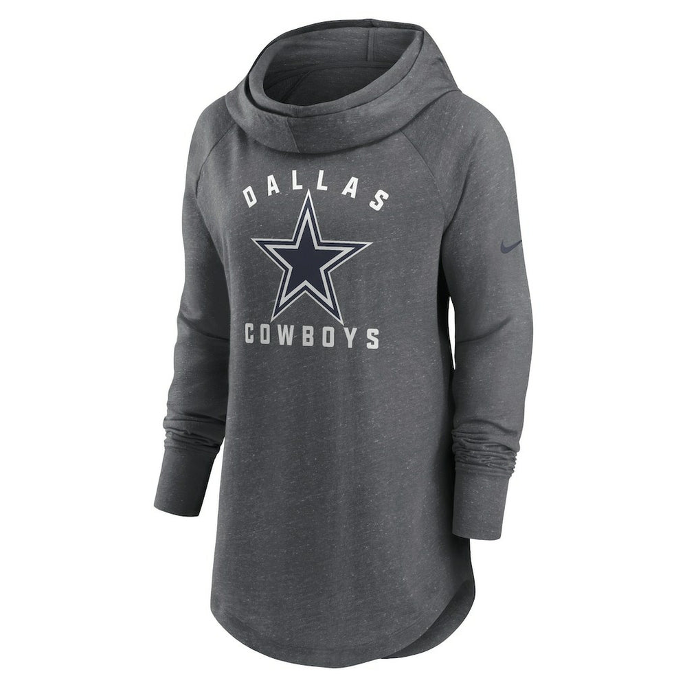 Dallas Cowboys Women's Raglan Funnel Neck Pullover Hoodie - Heather Charcoal cheap