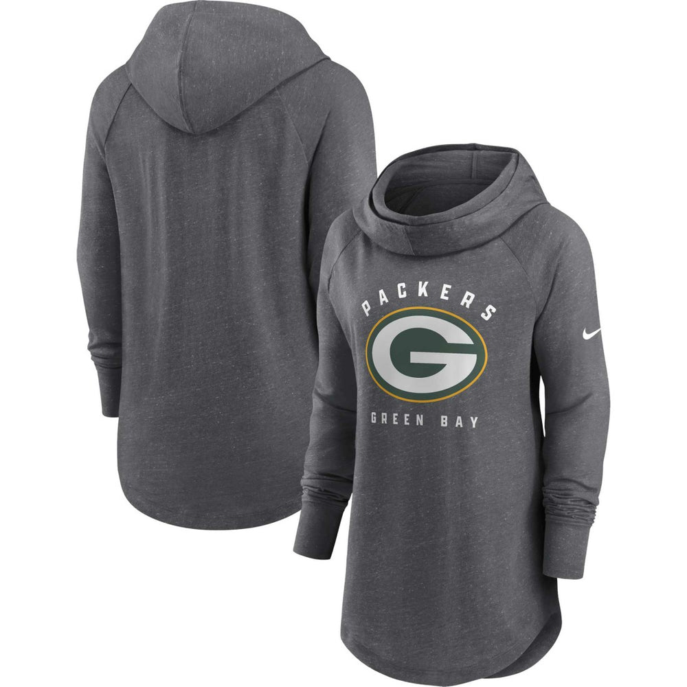 Green Bay Packers Women's Raglan Funnel Neck Pullover Hoodie - Heather Charcoal outlet