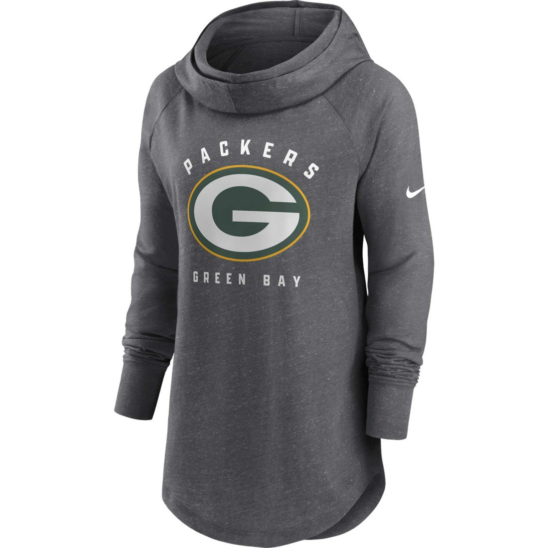 Green Bay Packers Women's Raglan Funnel Neck Pullover Hoodie - Heather Charcoal outlet