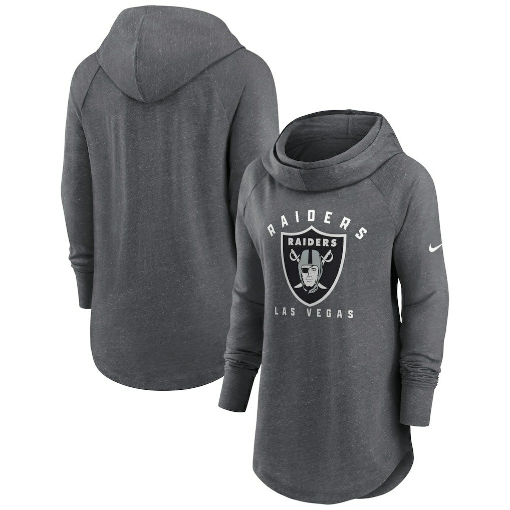 Las Vegas Raiders Women's Raglan Funnel Neck Pullover Hoodie - Heather Charcoal outlet