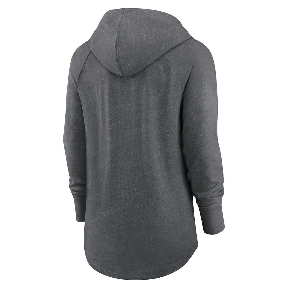 New Orleans Saints Women's Raglan Funnel Neck Pullover Hoodie - Heather Charcoal for sale