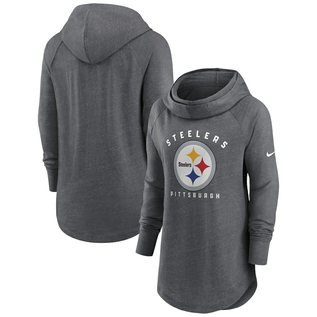 Pittsburgh Steelers Women's Raglan Funnel Neck Pullover Hoodie - Heather Charcoal sale