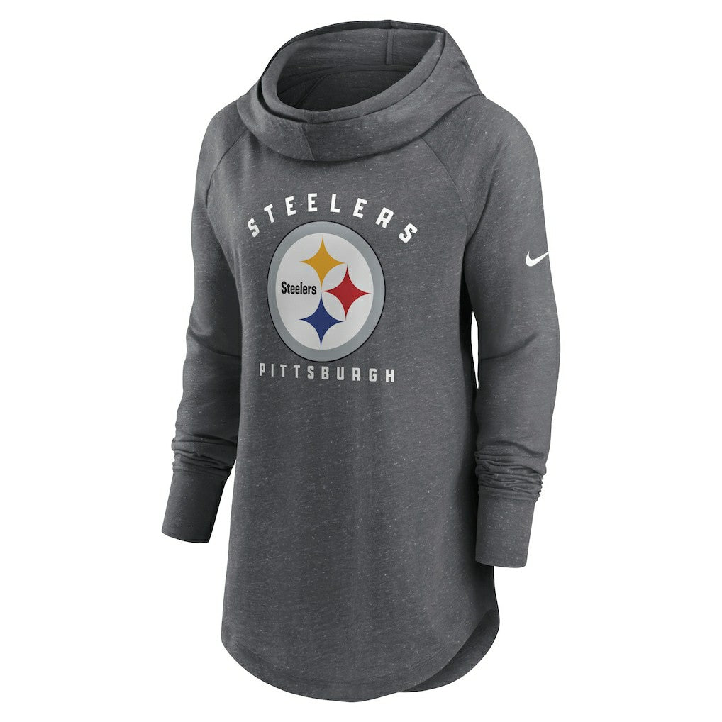 Pittsburgh Steelers Women's Raglan Funnel Neck Pullover Hoodie - Heather Charcoal sale