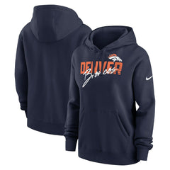 Denver Broncos Women's Wordmark Club Fleece Pullover Hoodie - Navy cheap
