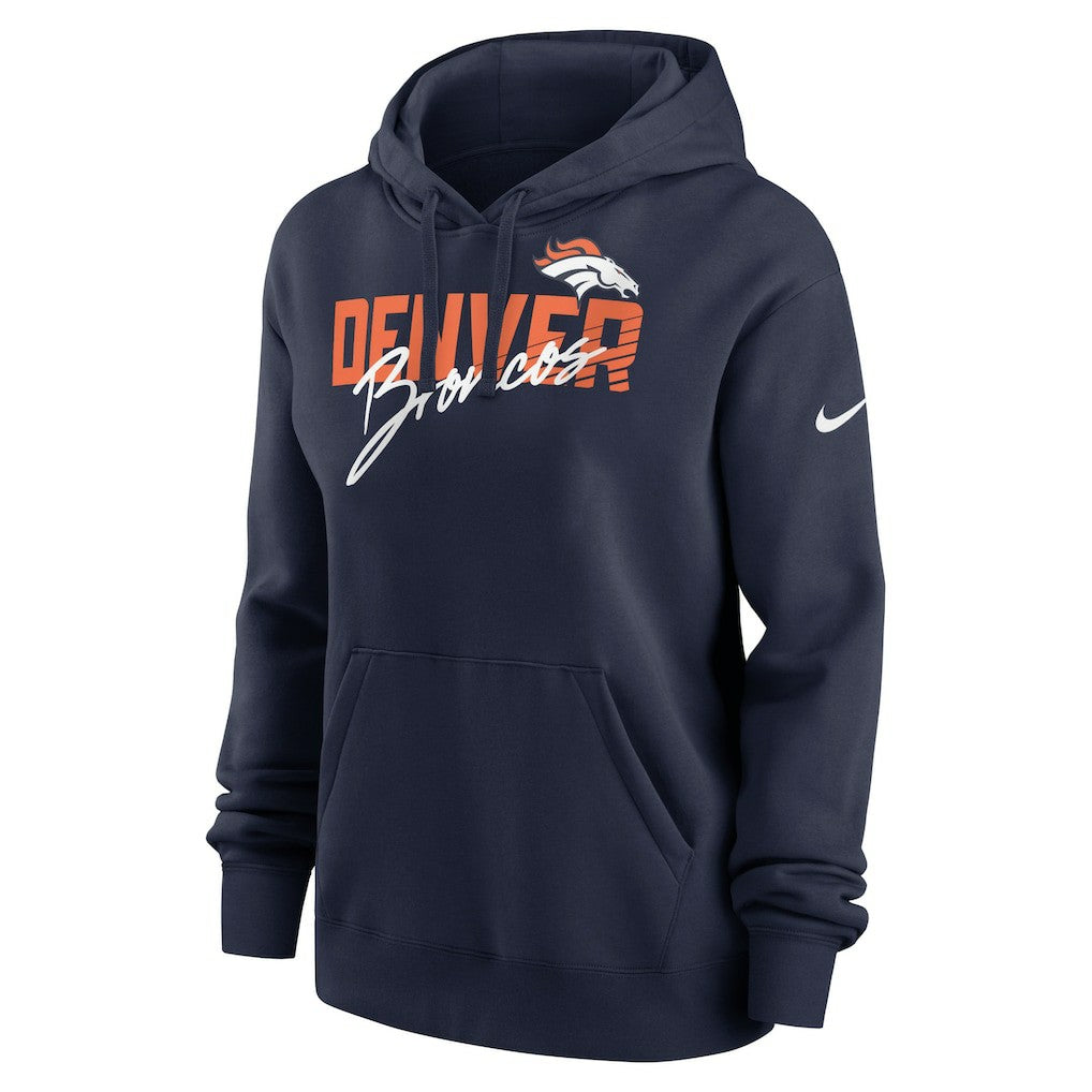 Denver Broncos Women's Wordmark Club Fleece Pullover Hoodie - Navy cheap
