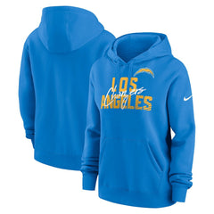 Los Angeles Chargers Women's Wordmark Club Fleece Pullover Hoodie - Powder Blue cheap