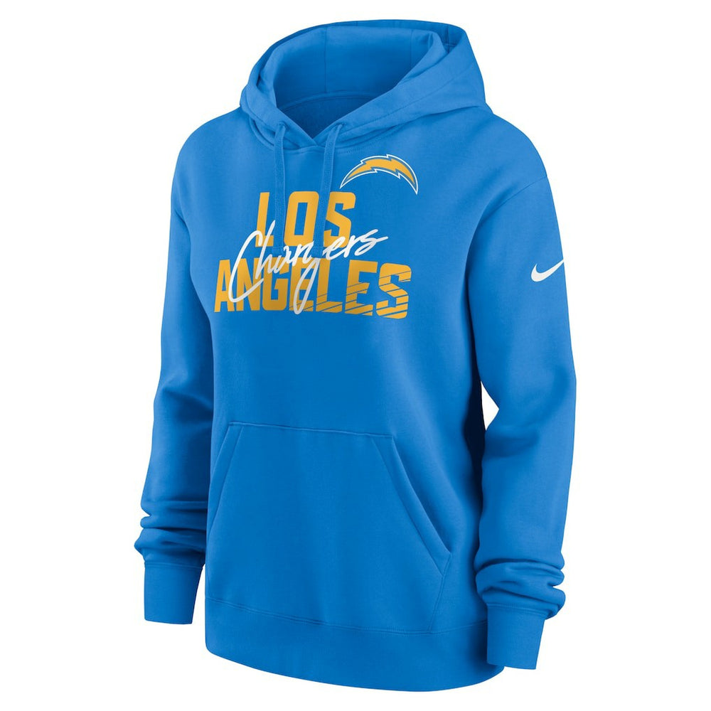Los Angeles Chargers Women's Wordmark Club Fleece Pullover Hoodie - Powder Blue cheap