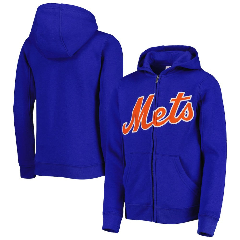 New York Mets Youth Wordmark Full-Zip Fleece Hoodie Royal
