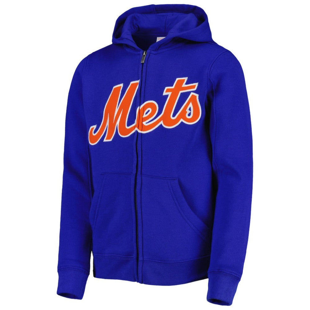 New York Mets Youth Wordmark Full-Zip Fleece Hoodie Royal