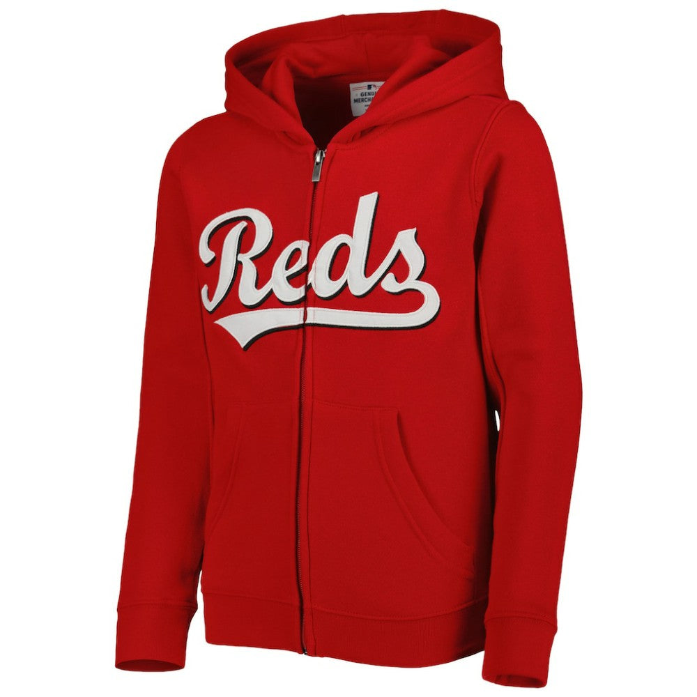 Cincinnati Reds Youth Wordmark Full-Zip Fleece Hoodie Red