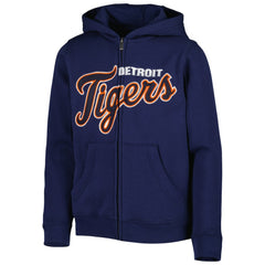 Detroit Tigers Youth Wordmark Full-Zip Fleece Hoodie Navy