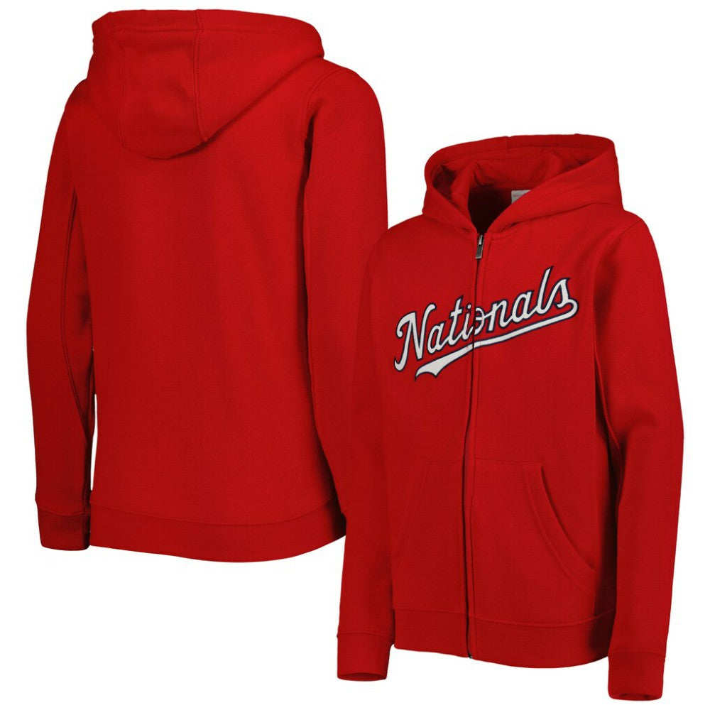 Washington Nationals Youth Wordmark Full-Zip Fleece Hoodie Red