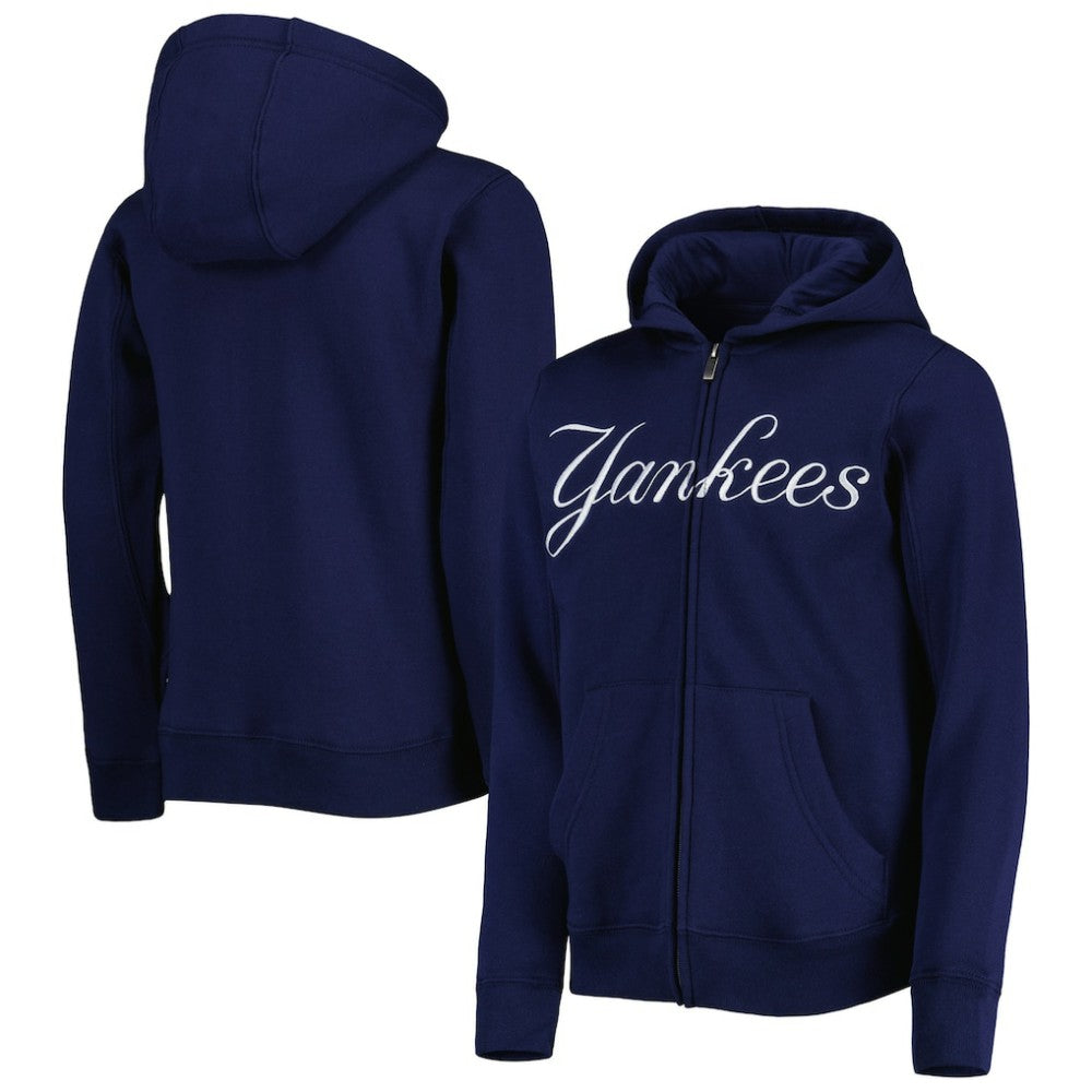 New York Yankees Youth Wordmark Full-Zip Fleece Hoodie Navy