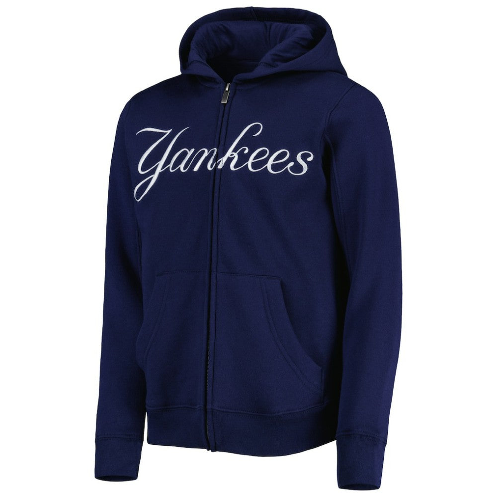 New York Yankees Youth Wordmark Full-Zip Fleece Hoodie Navy