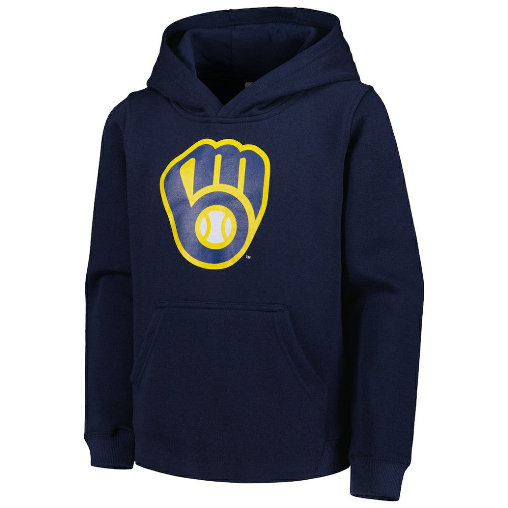 Milwaukee Brewers Youth Team Primary Logo Pullover Hoodie Navy