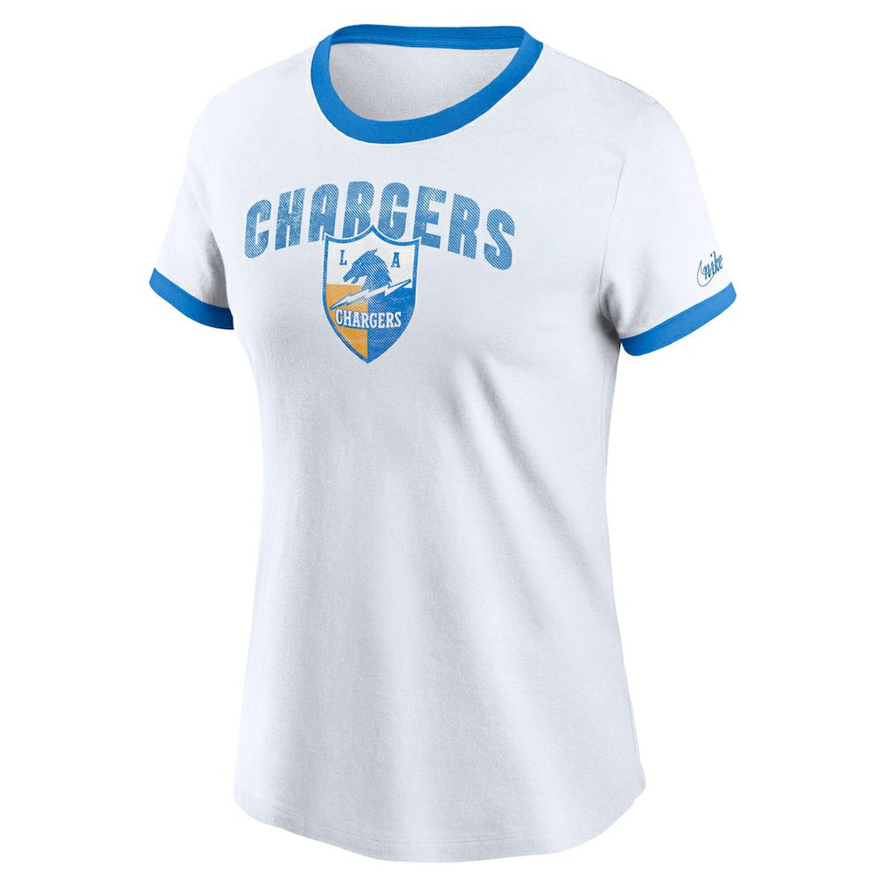 Los Angeles Chargers Women's Rewind Ringer Tri-Blend T-Shirt - White for sale