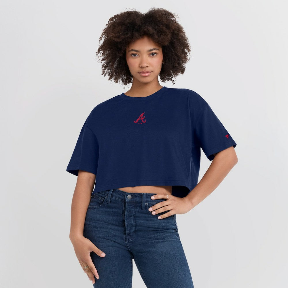 Atlanta Braves Women's Elements Super Soft Boxy Cropped T-Shirt Navy